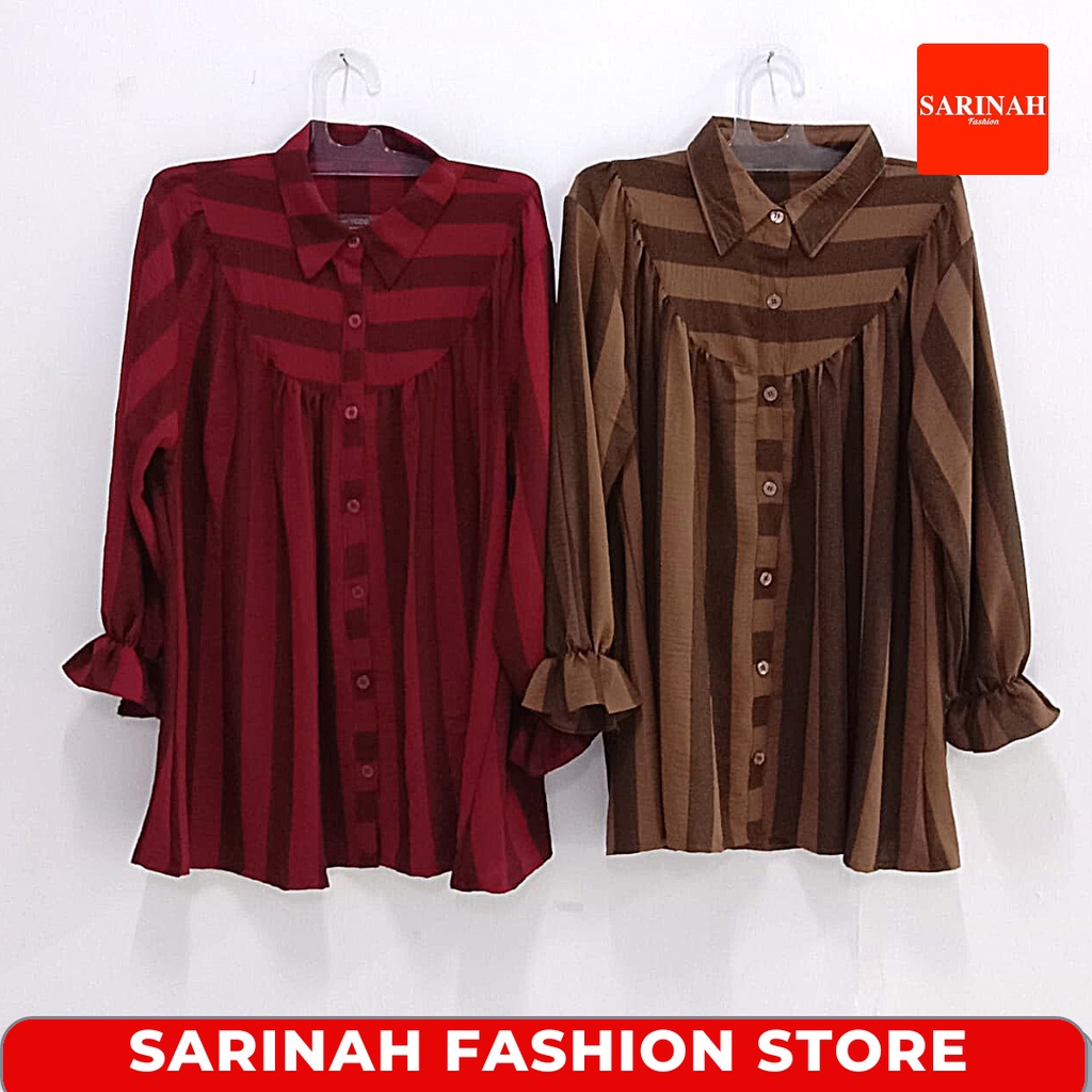 Blus Wanita Modern Garis-Garis Motif Salur Jumbo Big Size