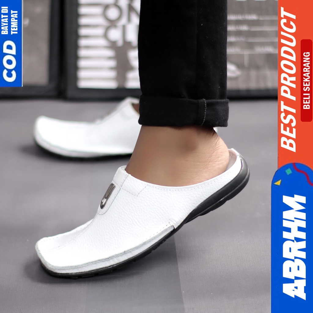 Sepatu Sandal Casual Bustong Pria Kulit Asli Tutong Hitam Abrhm Ergo