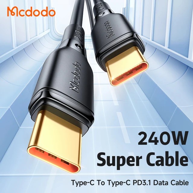 Mcdodo Type C to Type C Kabel 240W PD QC 3.1 Golden Plating Plug 5A