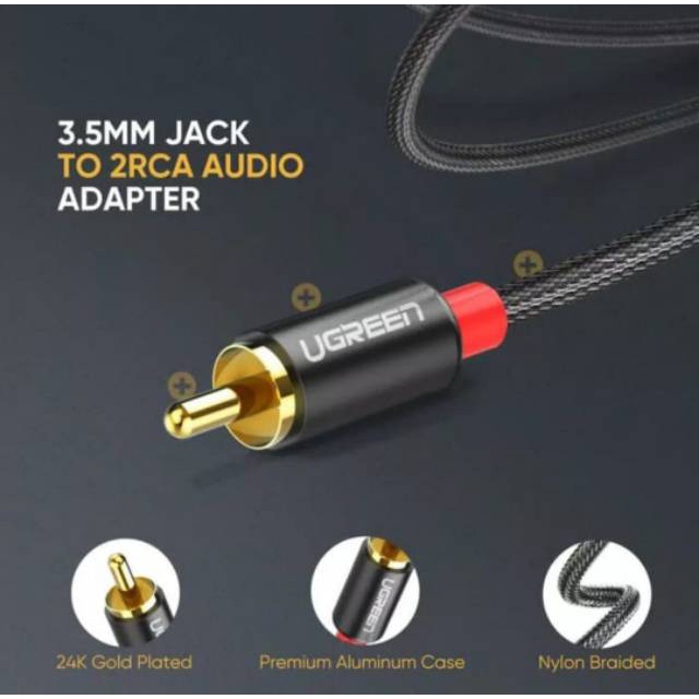 Kabel Jack 3.5mm to 2 RCA Audio - UGREEN Nylon Braided Splitter Y Stereo Hifi Original