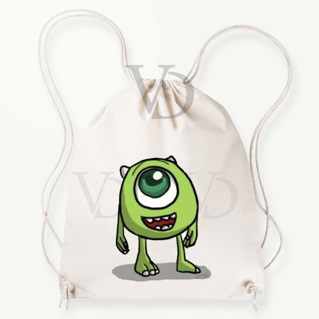 tas serut monster inc pixar disney edisi mike / tas belanja / stringbag canvas / tas kanvas