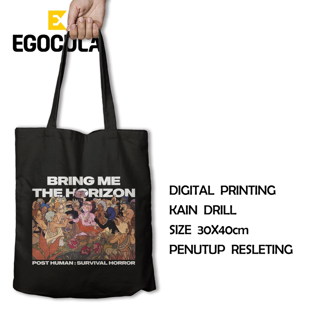 EGOCULA Tote Bag BMTH POST HUMAN SURVIVAL HORROR Pria Wanita Tas Jinjing Sekolah Kuliah Resleting 30x40