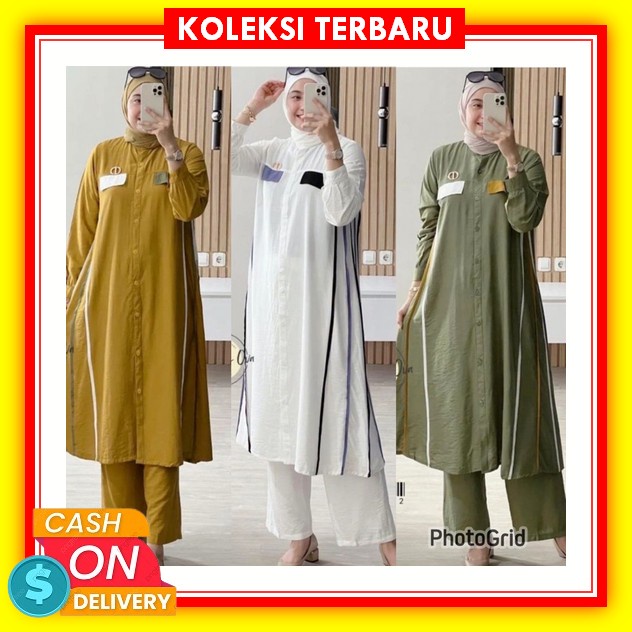 Baju Setelan Brukat Wanita Lebaran Terbaru 2022 Set Tunik Asteria Model Kekinian Trendy Modis Syari 