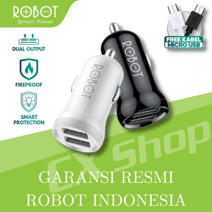 Robot RT-C07 Car Charger Dual Output With Kabel Micro USB 2.4A