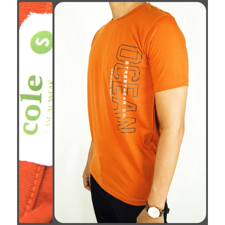 COD | Kaos Oblong Pria Lengan Pendek COLE Regular Fit Navy Hitam Orange Merah Cotton Stretch | T Shirt Original