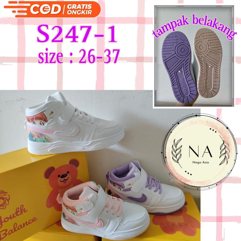 Sepatu sneakers anak perempuan karakter lucu S247-1(26-37) sepatu anak terbaru