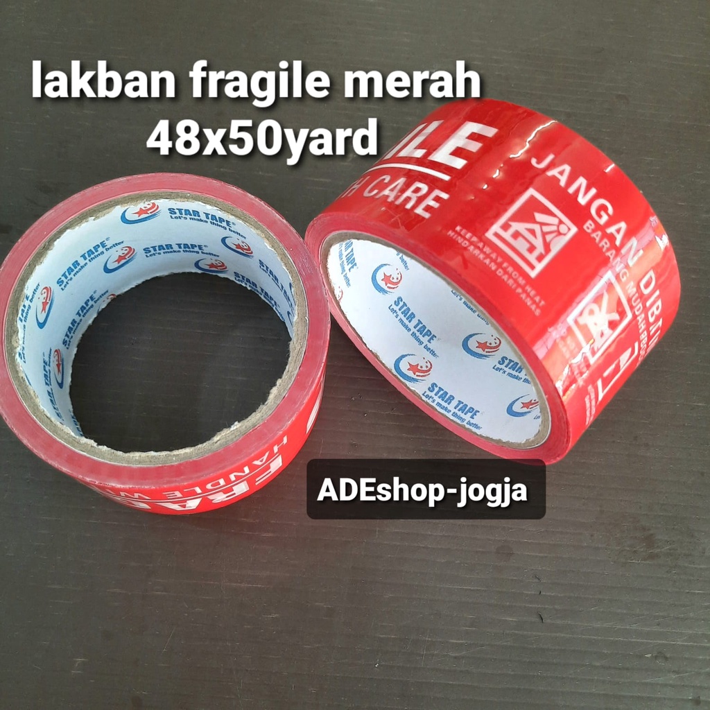 

lakban fragile merah jangan dibanting 48 mm x 50 yard star tape selotip