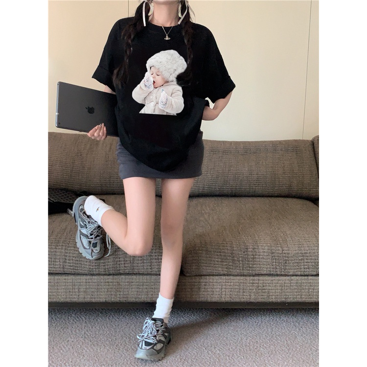 EUNII T-shirt Lengan Pendek Cute Baby Korean Style/Kaos Atasan Wanita/Baju Kaus Oversize Wanita/Kaos Wanita