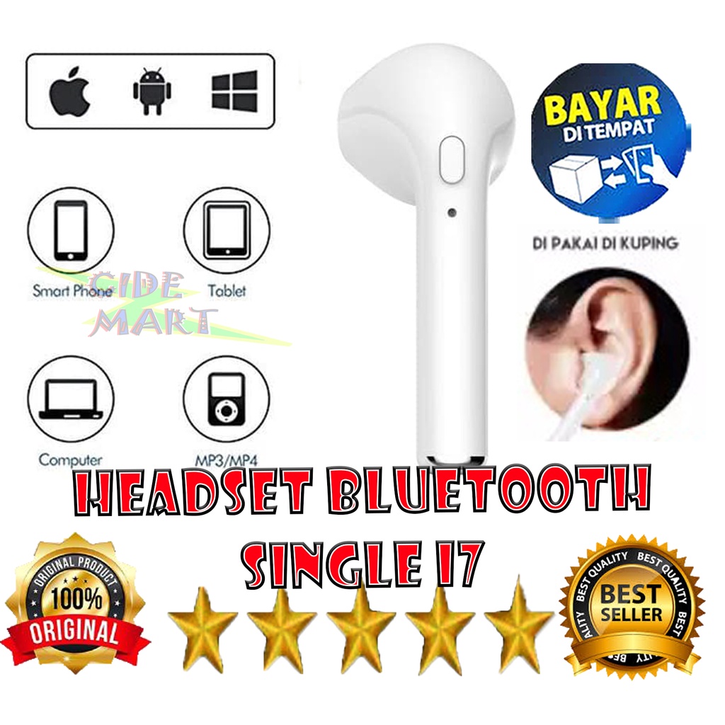 MC HEADSET BLUETOOTH HBQ i7 SINGLE / EARPHONE I7S / HEADSET I7 SINGLE