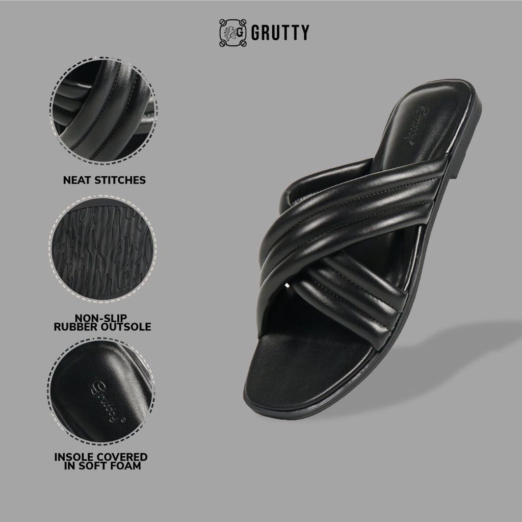 Grutty Sandal Wanita Flat Silang Sendal Teplek Super Comfy Warna Hitam