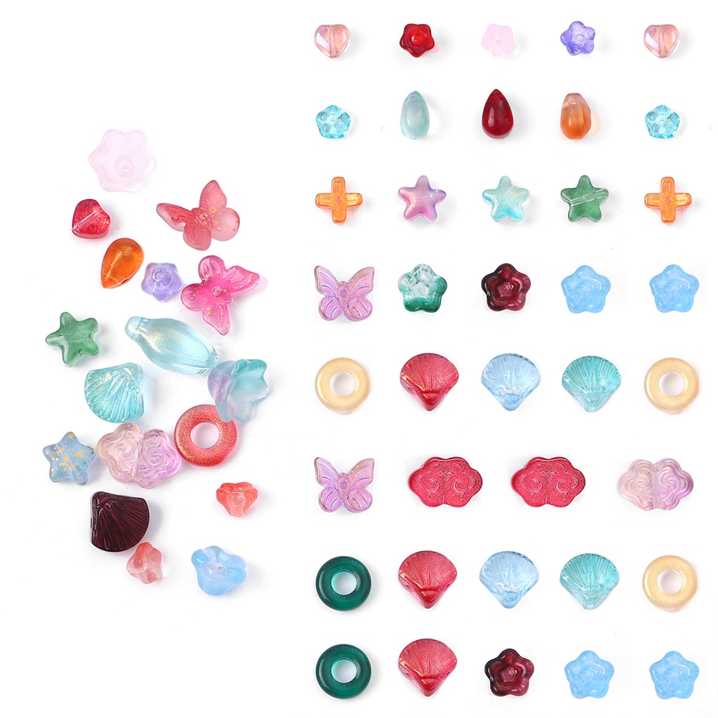 20buah per pack Kaca Berbentuk Hati Xiangyun Pentagram Bellflower lotus mist interval glass beads jewelry making Gelang Diy Aksesoris Warna-Warni Manik-Manik Longgar Grosir