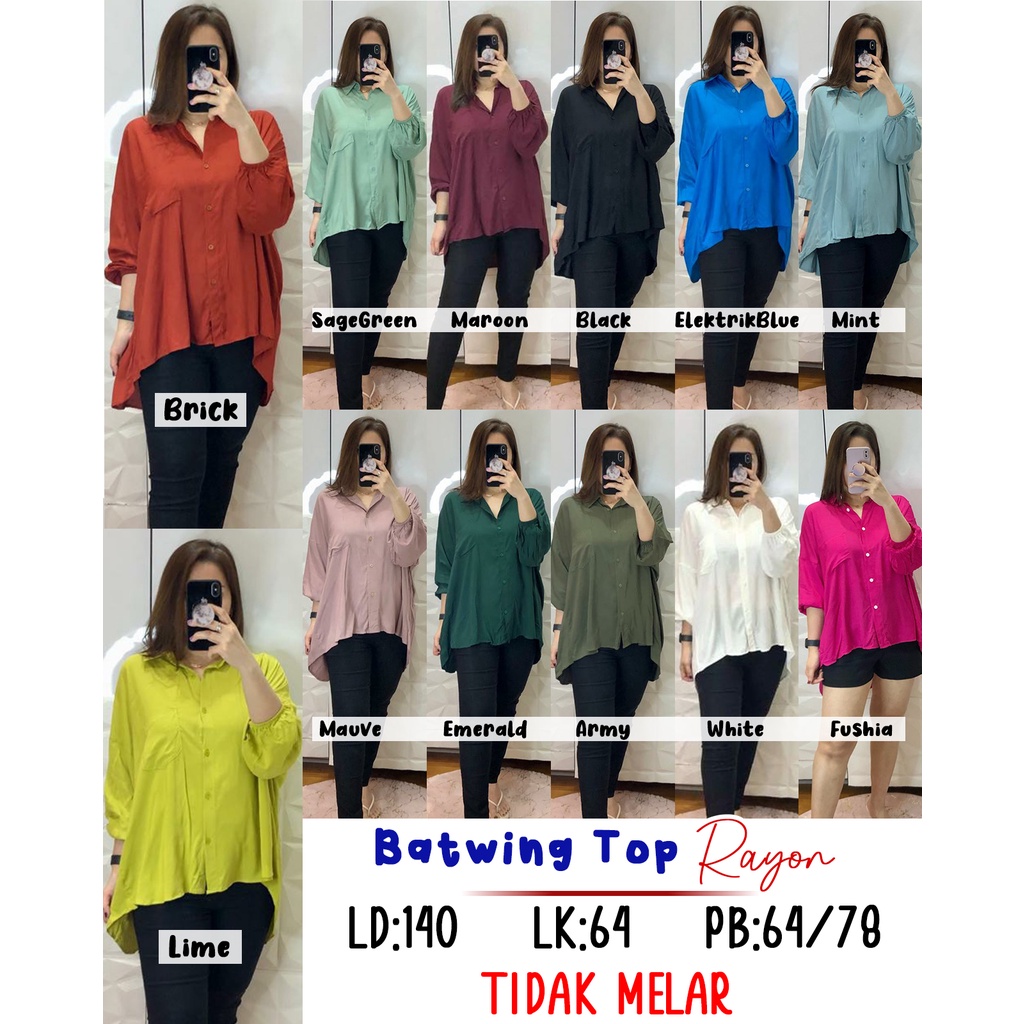BATWING TOP XLARGE KEMEJA HEM BAJU WANITA BIGSIZE BIG SIZE JUMBO BESAR OVERSIZE OVERSIZED MURAH