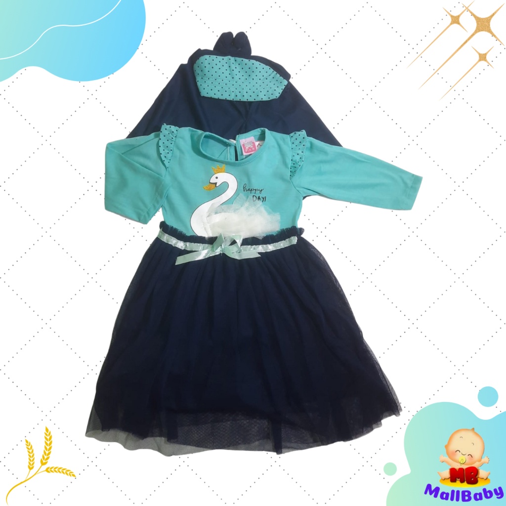 Baju Muslim Bayi Perempuan Gamis Anak Cewek + Jilbab Adem Swan Pink Tutu