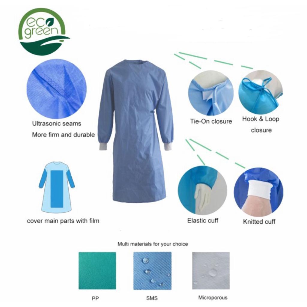 Surgical Gown Non Woven Polypropylene Eco Green / Baju APD Operasi S M L XL