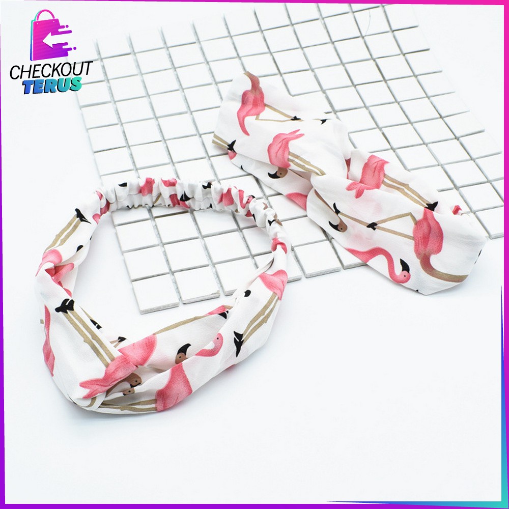 CT C66 Bandana Kain Turban Simpul Wanita Karakter Hewan Korean Style Bando Korea Motif Flamingo Animal Import