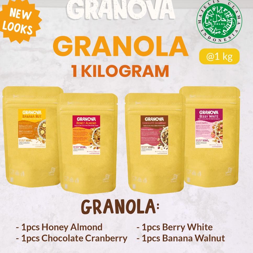 

PROMO HARI INI Granola by Granova 1 Kg - Sereal Granola, Menu Sarapan Sehat Bergizi (Honey Almond Chocolate Cranberry, Banana Walnut, Berry White) - Halal !!!