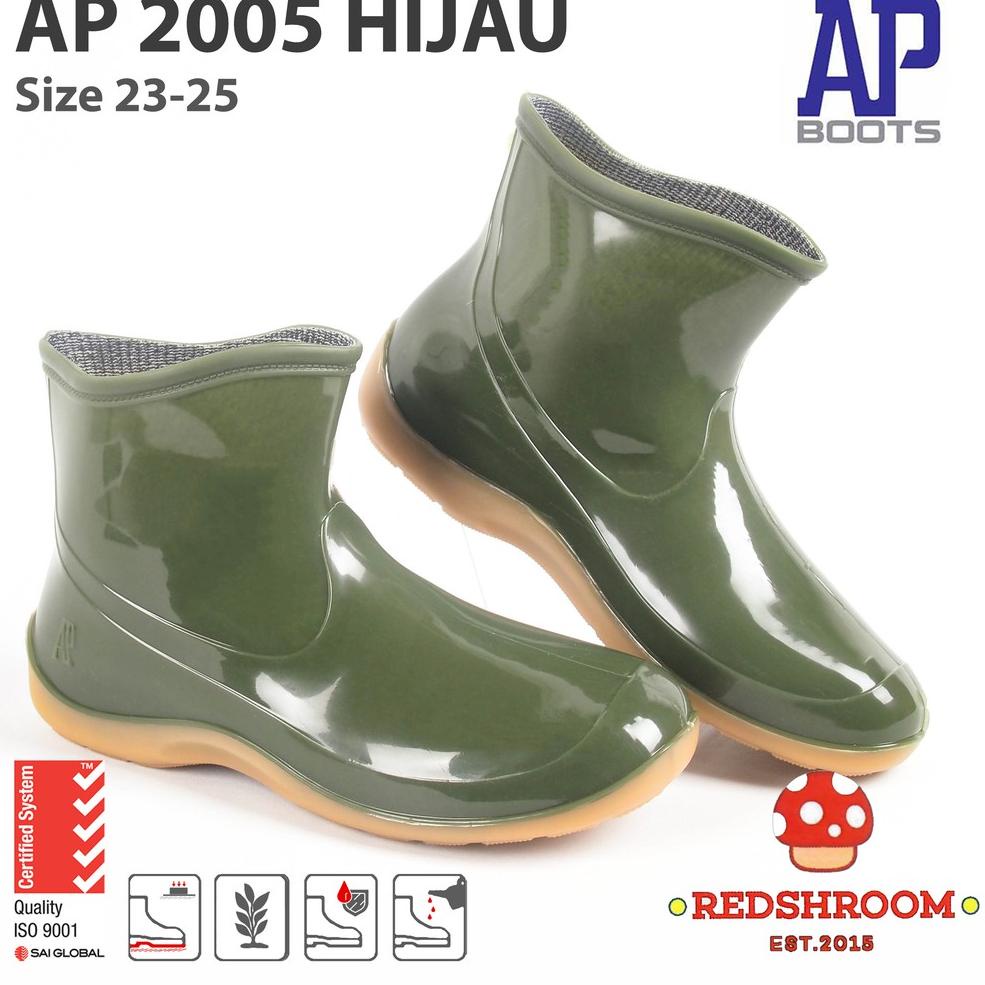 PALING LARIS Sepatu Boot Pendek AP BOOTS AP 2005 HIJAU POLOS GLOSSY FASHION WANITA sepatu karet ankl