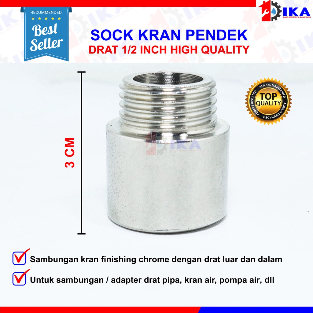 Sok Kran Drat Luar Dalam 1/2 Inch Inci Panjang Pendek Kuningan Sock Sambungan Keran Nepel Pipa 1/2&quot;