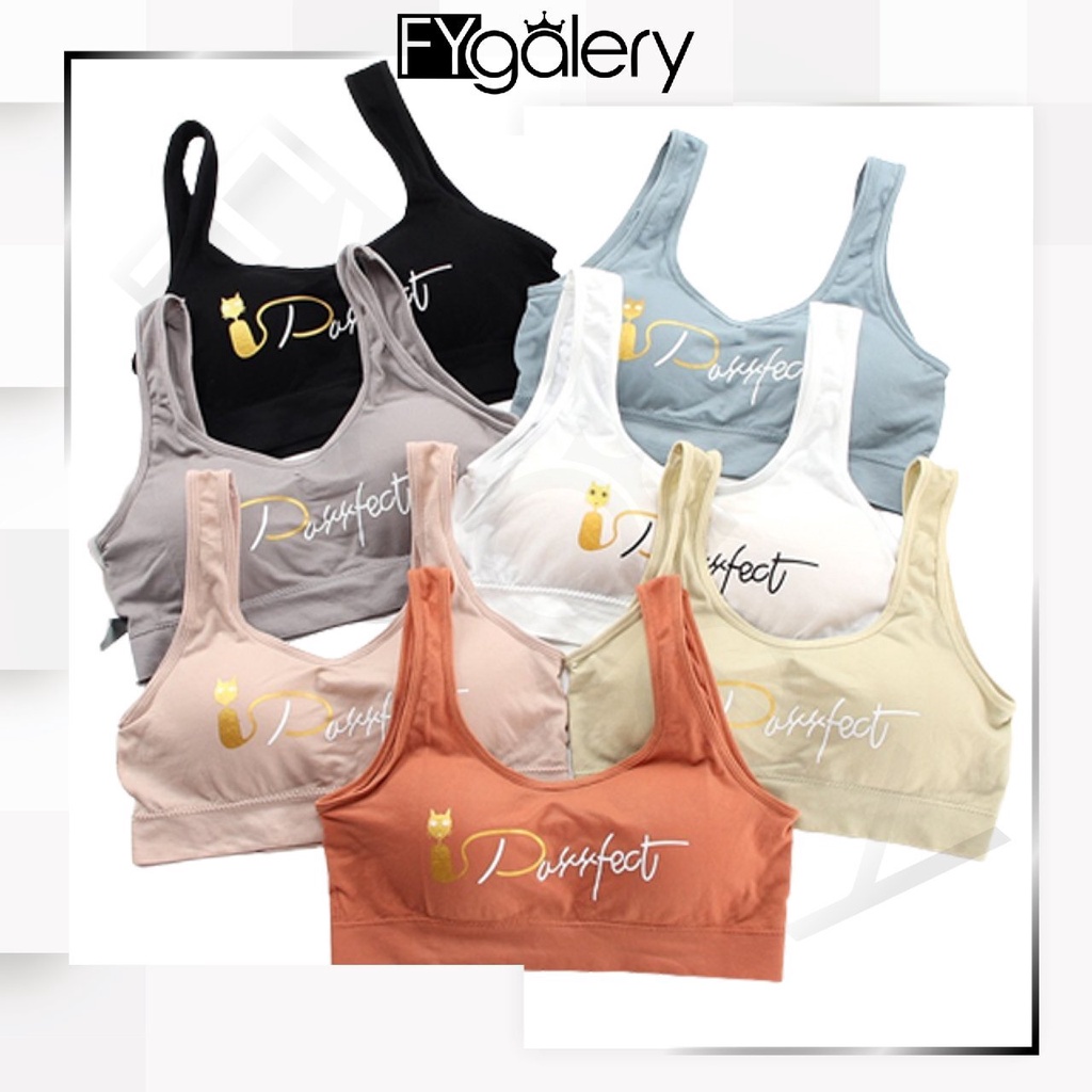 FYGALERY BRA536 Bra Tanpa Kawat Miniset Pakaian Dalam Wanita Motif Kucing Purrfect Cat BH Olahraga Sportbra Gym Murah