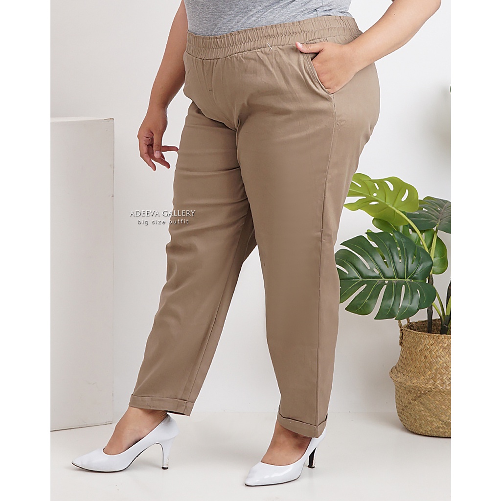 ADEEVA Kenzie Super Jumbo Celana Panjang Wanita Jumbo Katun Twill Stretch