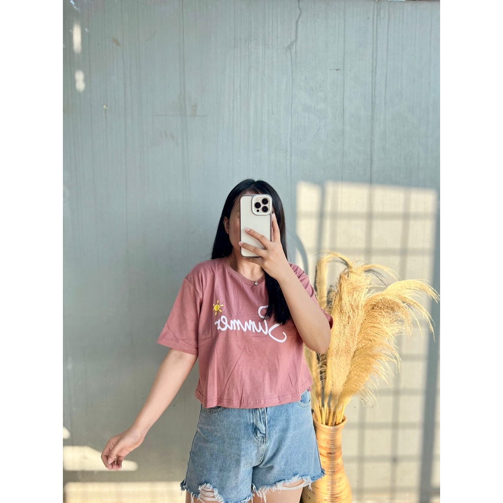 CROP SUMMER MOTIF ONECK COTTON OVERSIZE | BAJU KAOS TUMBLR CROP TEE TSHIRT KAOS KOREA FASHION WANITA