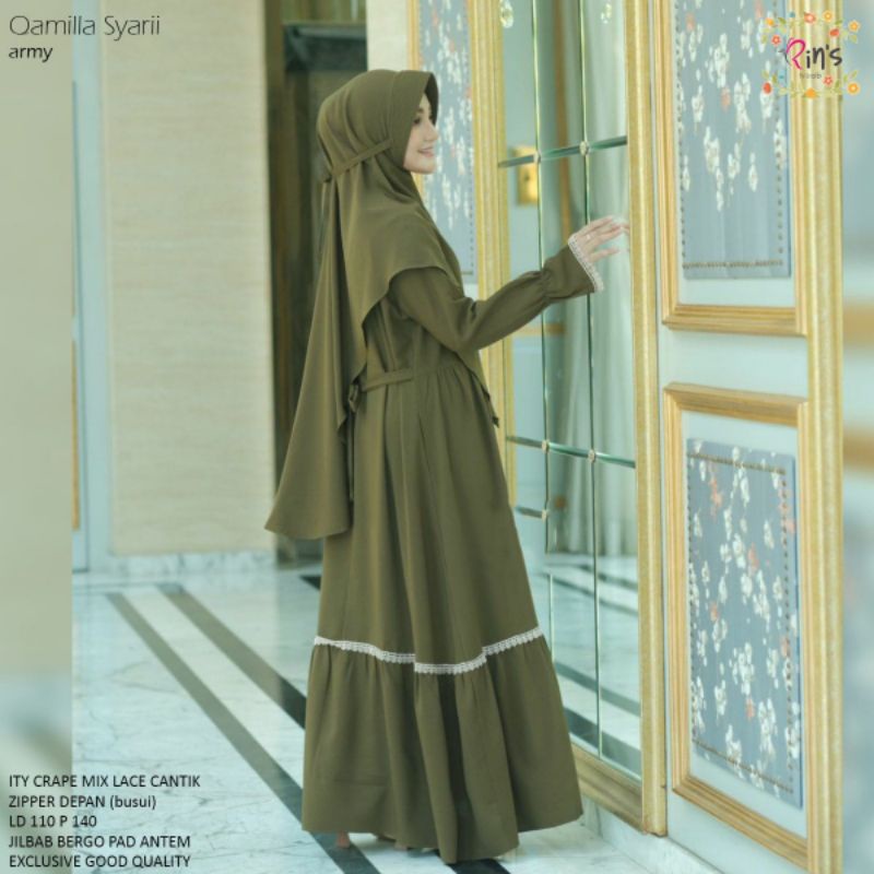 Gamis Syari Qamilla Ity Crepe Polos Original Rins Hijab