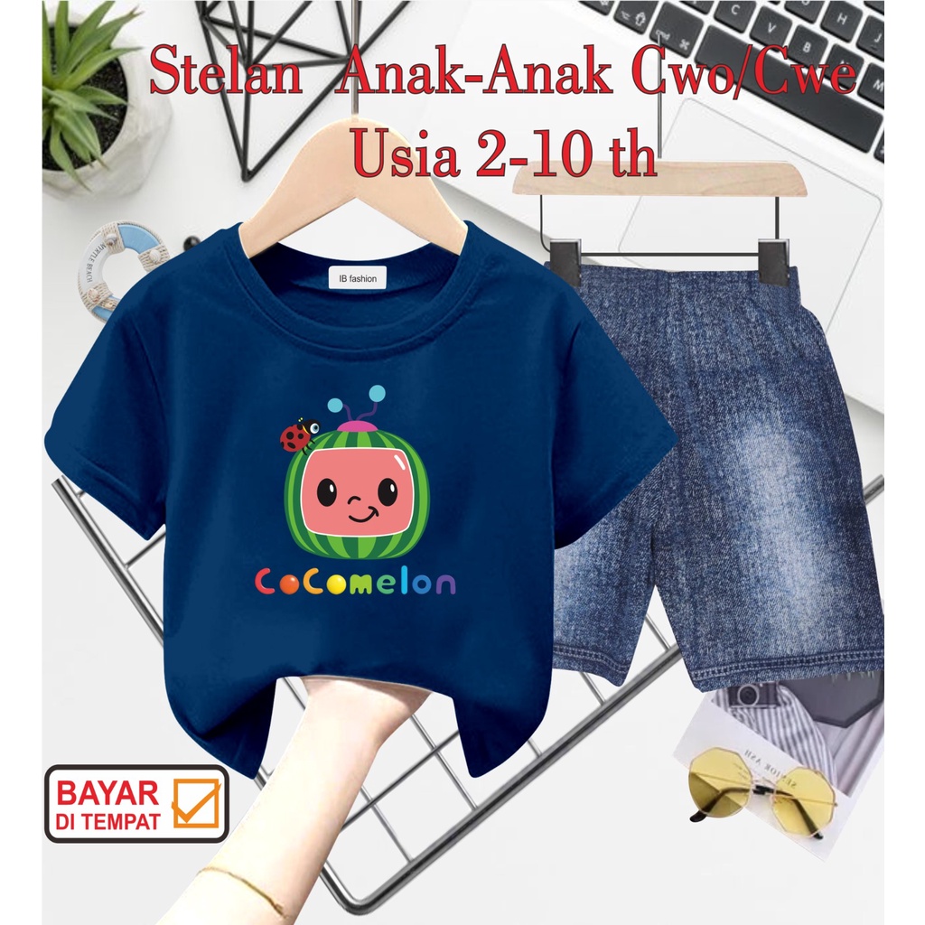 ((IB))SETELAN  ANAK2 UNISEX SEMI JEANS/COCO MELON  DIGITAL SABLON