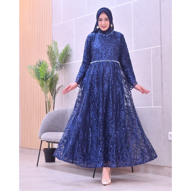 Permata Olshop / Kebaya Gamis Brukat Tulle Bordir Busui / Gamis Kebaya Kondangan / Kebaya Gamis Pesta Mewah / Gamis Modern