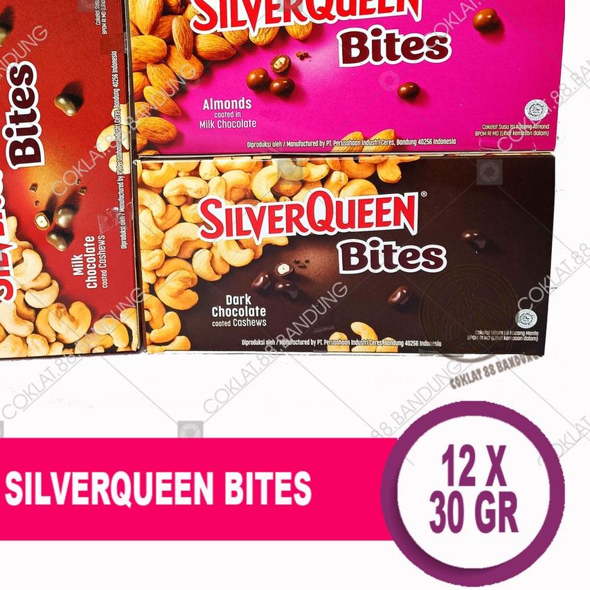 

➦ SILVERQUEEN BITES 30 GR/GRAM BOX ISI 12 PCS EX 35GR, COKELAT SILVER QUEEN BITES ALMOND MILK COKLAT DARK CASHEW 12 x 30gr ✳