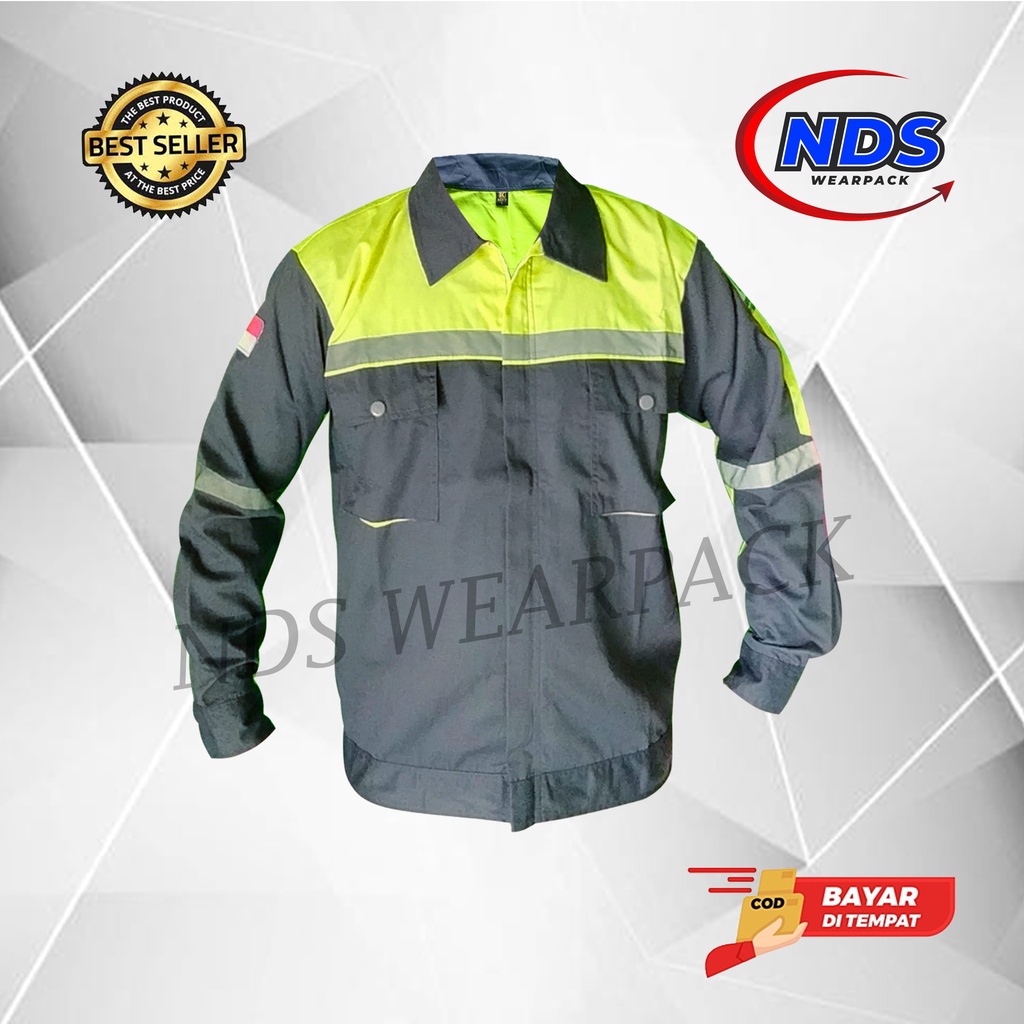 Seragam Wearpack | Baju Kerja Lengan Panjang warna Abu kombinasi Kuning Stabilo