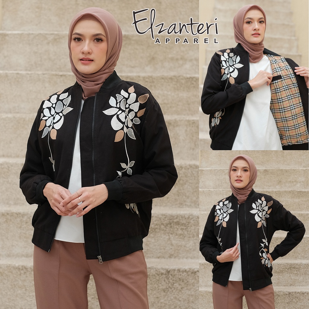 Jaket Wanita Fashion Bordir Motif Floral Elzanteri