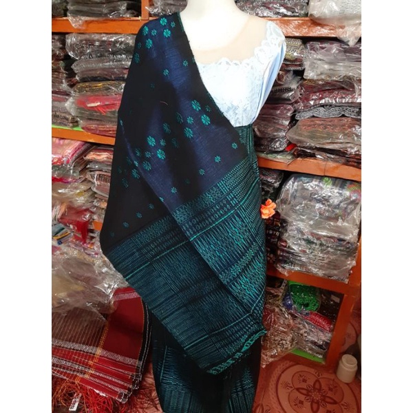 TT2 SONGKET PUCCA BINTIK WARNA NAVY-TOSCA TENUN TANGAN TARUTUNG