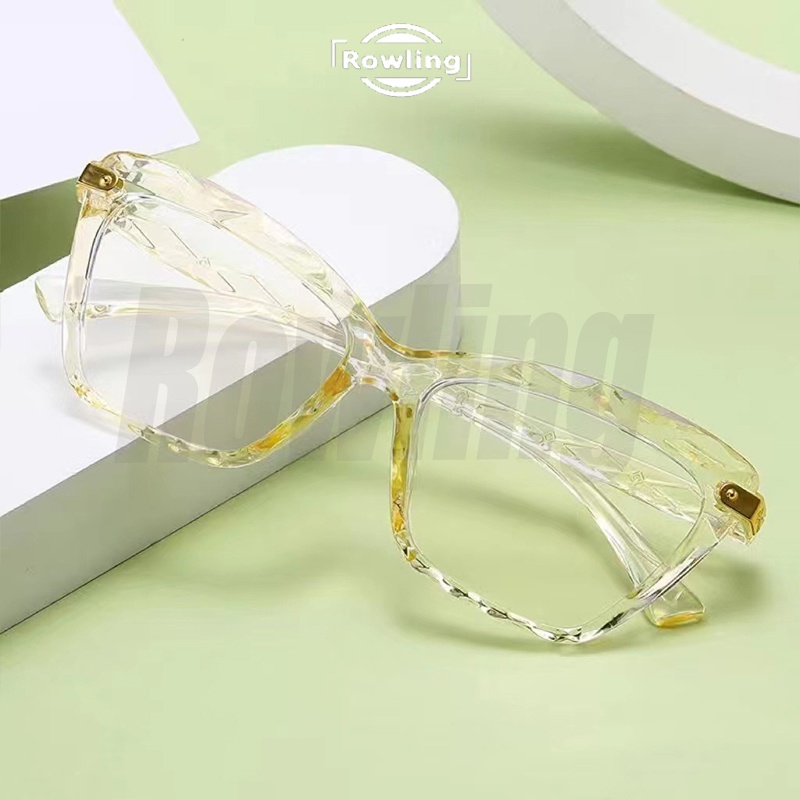 Rowling (ka-335)Kacamata Cat Eye Kristal Terbaru  Anti-Radiasi Blue Light Wanita/Pria Import Kacamata Fashion