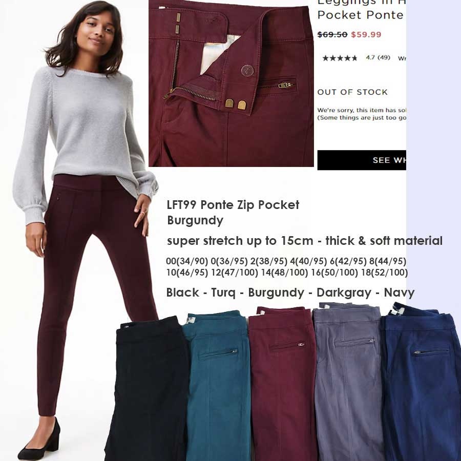 LOFT Celana Skinny  Ponte Zip Pocket Black Jegging Olive Marisafit Trousers Bluegray Gf Chinos Maris