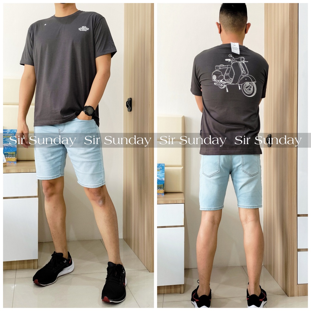 SIR SUNDAY Kaos Pria Leher Oblong Katun Combed Cowok Lengan Pendek Ukuran L , XL