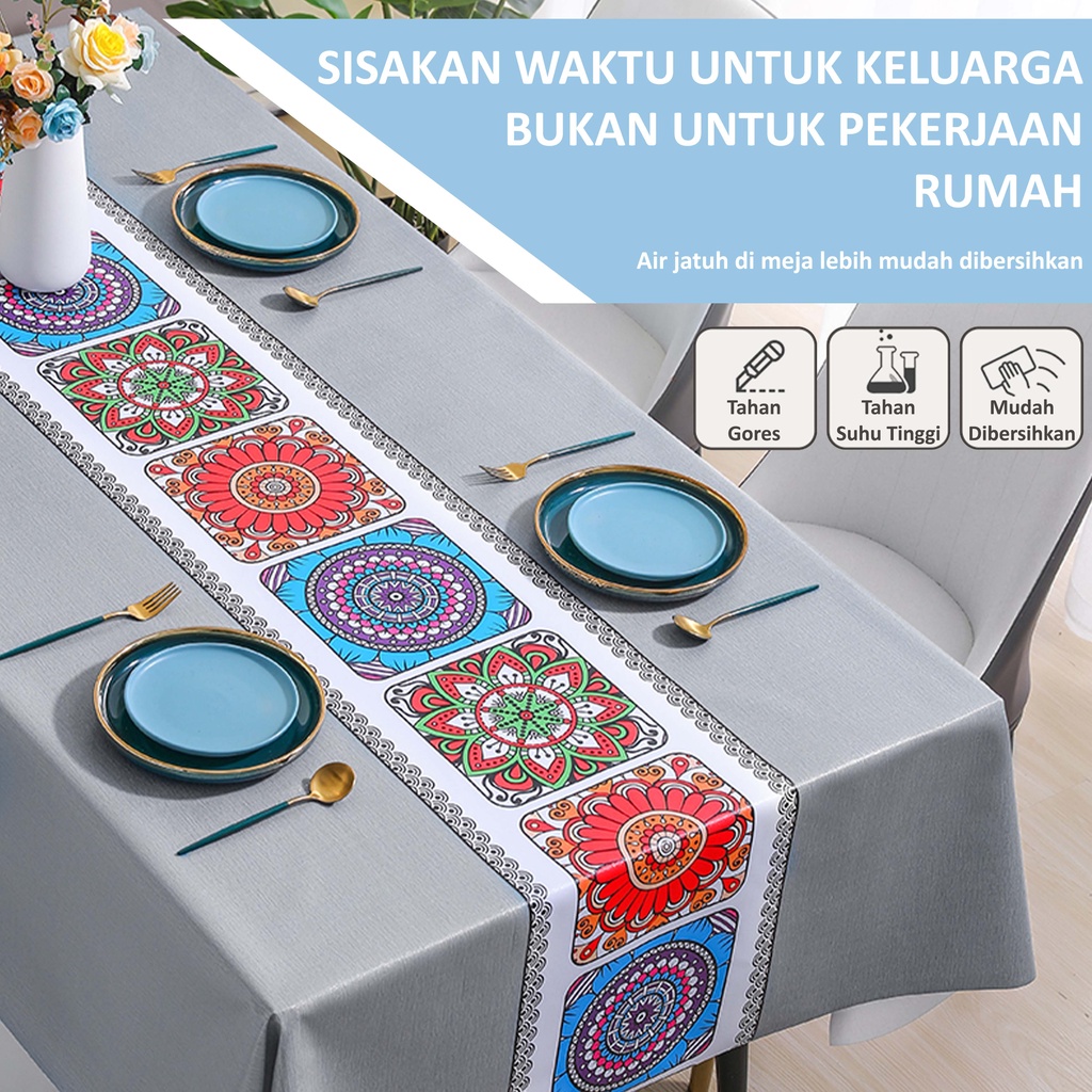 Taplak Meja Makan Premium Waterproof Anti Air Model Bohemian Alas Meja Makan 140*180/140*140cm PVC Table Cloth