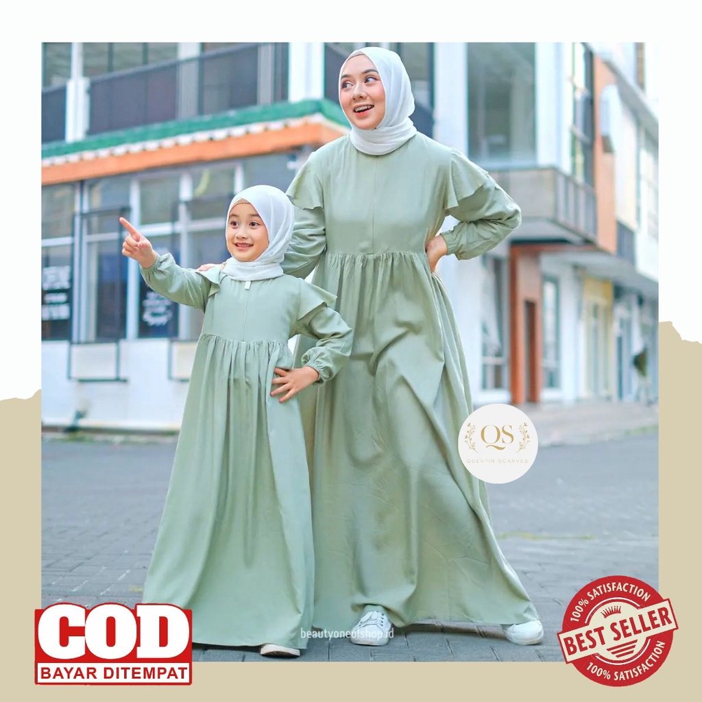 Gamis Couple Ibu dan Anak/Dress Wanita Dewasa Oversize Bahan Katun Rayon/Dress Anak Usia 4-12 tahun/