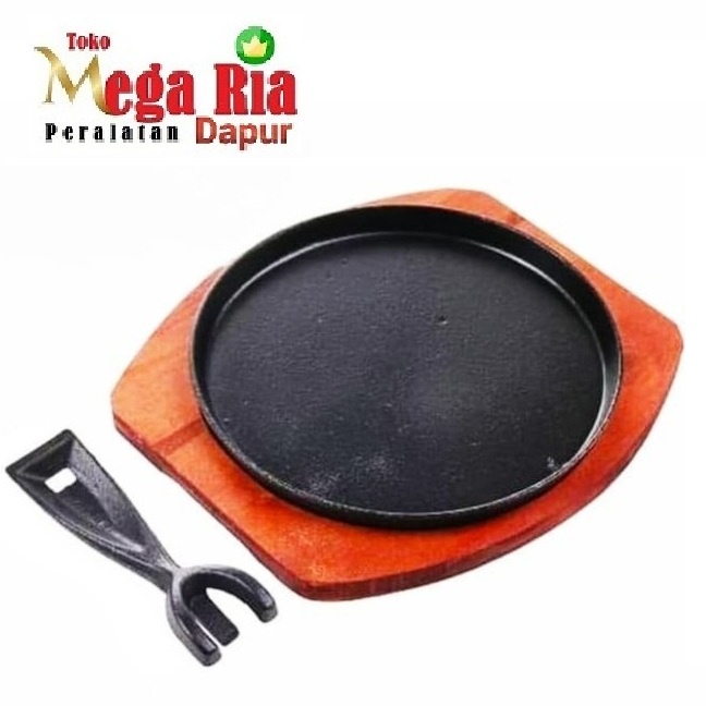 Hot Plate Bulat 20 cm Panggang BBQ + tatakan kayu