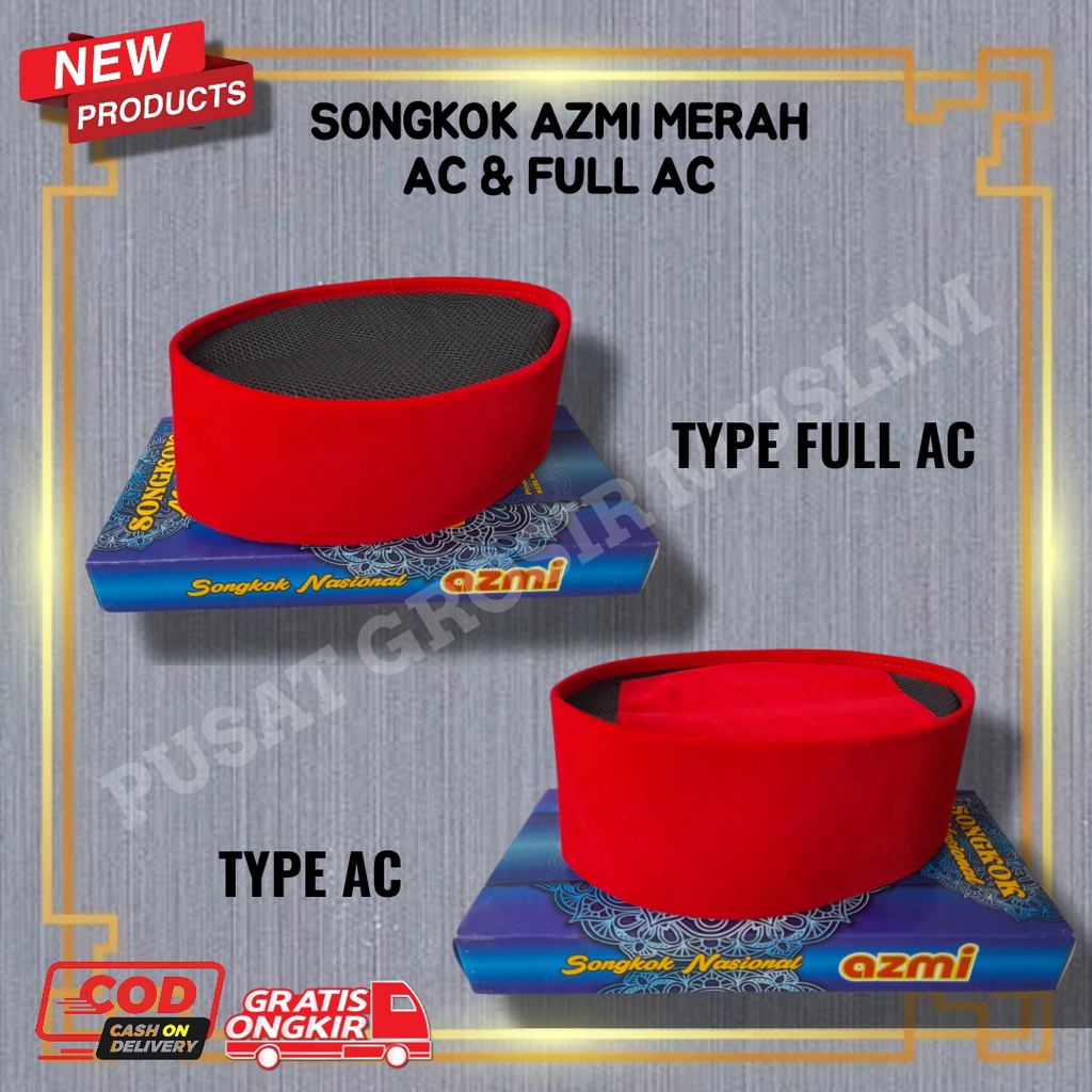 Songkok Nasional Merah Peci Kopiah Songkok Azmi Polos AC dan FULL AC Tinggi 10 Kualitas Premium!!!