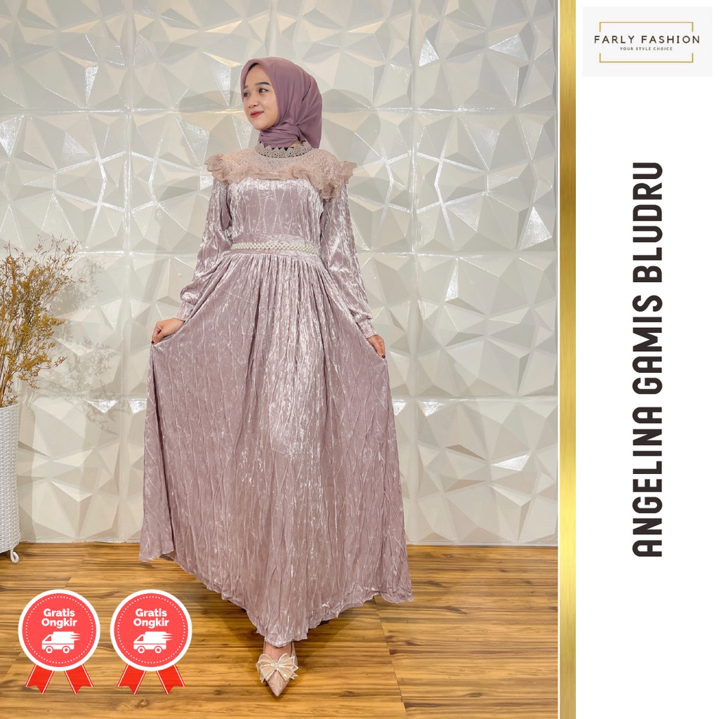 Angelina Gamis Bludru Gaun Pesta Mewah Pakaian Muslim Perempuan By Farly Fashion Hijab