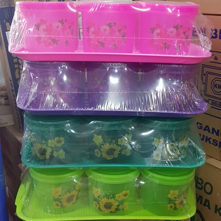 Toples Plastik Set Nampan 6 pcs Motif Bunga