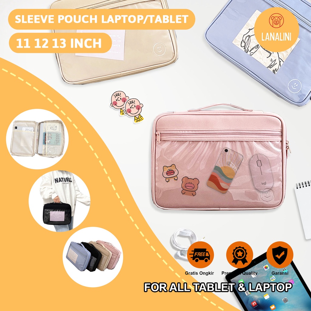 Sleeve Pouch Sarung Tas Bag Case Ipad Tab Tablet Macbook Air Pro Laptop Asus Acer Lenovo HP Huawei 11 12 13 14 15 inch Motif Gambar Smile Tranparan Warna Pink Hitam Black Biru Blue Khaki Lucu Cute Murah Korean Model Kuliah Kerja