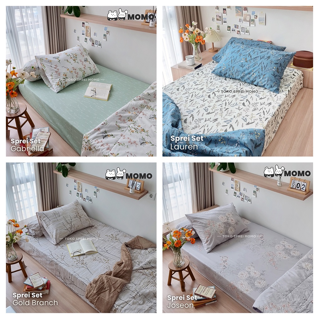 Sprei Set Katun Lokal - Motif Bunga - Ukuran 120 x 200