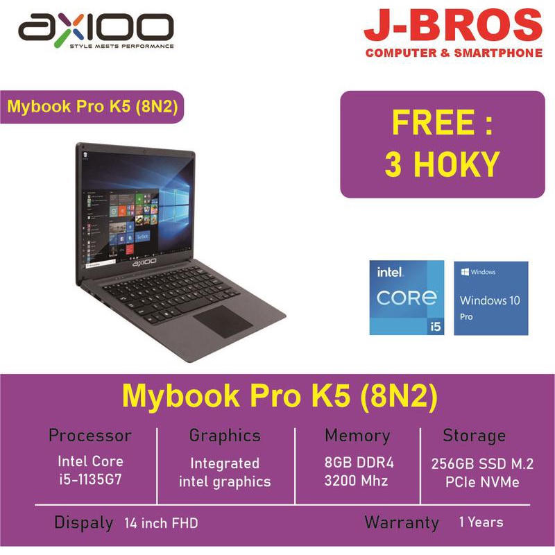AXIOO Mybook Pro K5 (8N2) (i5-1135G7/8GB/256GB//Win10Pro/UMA/2.3.0 Y/14"/Konektor VGA)