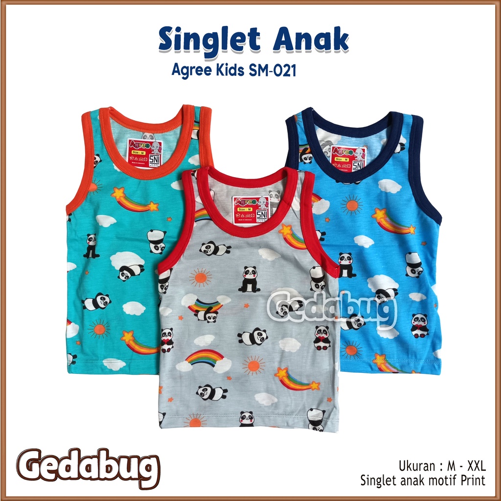 6 Pcs - Singlet anak Agree Kids SM - 021 Panda | Singlet anak motif Lucu dan Berkualitas | Gedabug