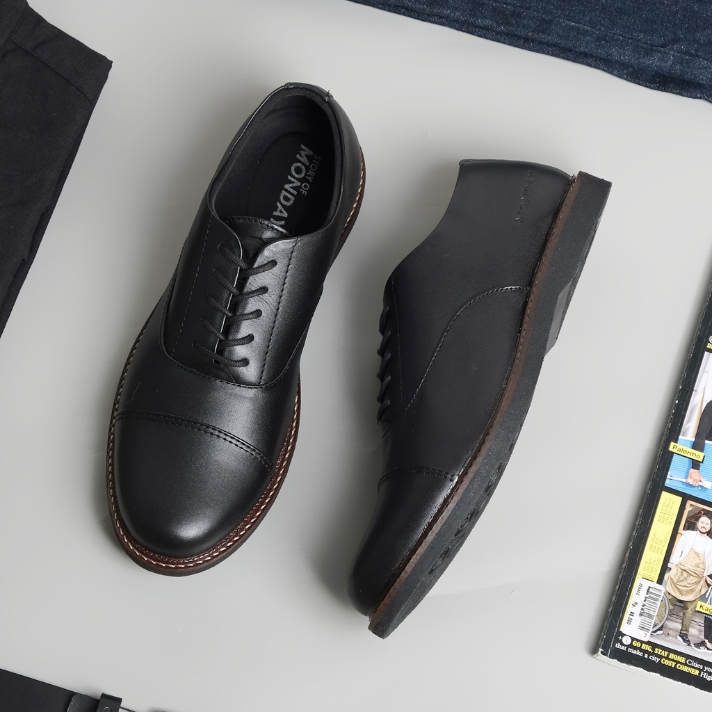 OXFORD BLACK (KULIT ASLI) |ManNeedMe x Monday| Sepatu Pantofel Pria Formal ORIGINAL