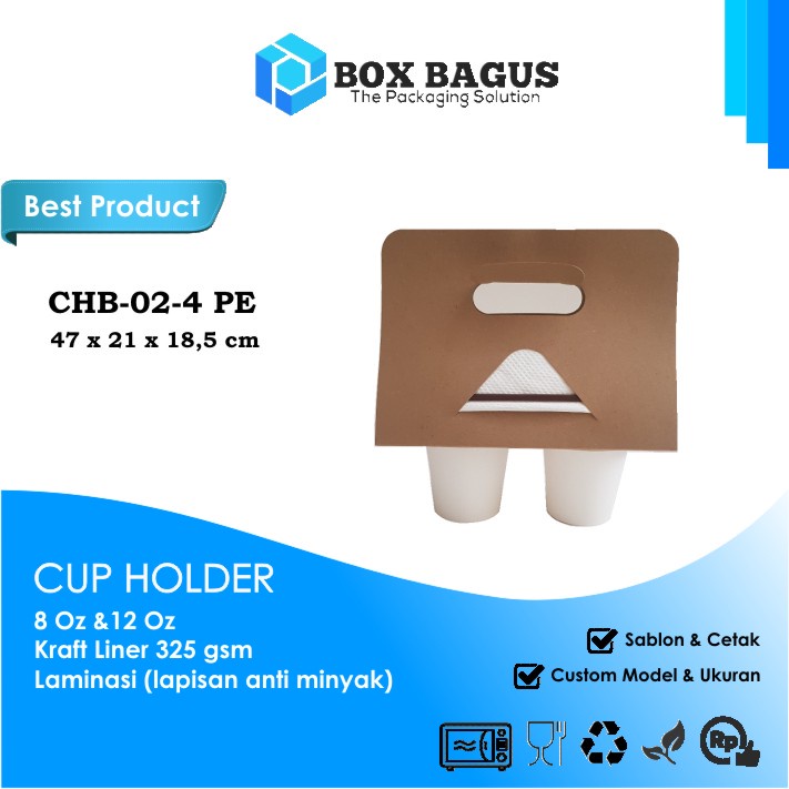 CUP HOLDER PAPER GELAS KOPI TEH 8 Oz / 12 Oz KRAFT 325 gsm LAMINASI