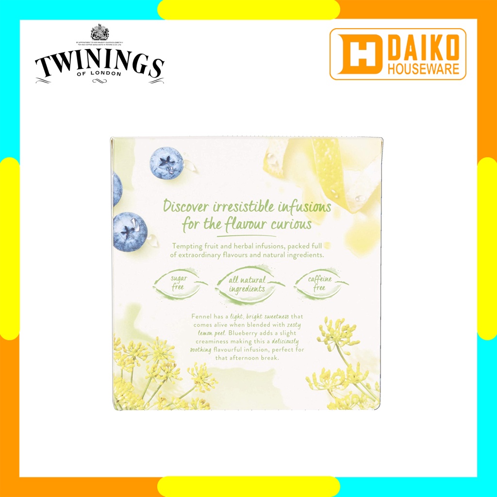 Teh Celup Twinings Fennel &amp; Lemon Zest Tea Bags 20 x 2gr Flavoured Infusion Tea Teh Kantong Rasa Buah Blueberry dan Kulit Lemon