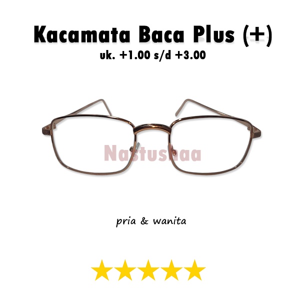 Kacamata Baca Lensa Full Plus (+) Uk. +1.00 s.d +3.00 Frame Warna Gold Bahan Besi Untuk Pria Wanita Unisex FREECASE