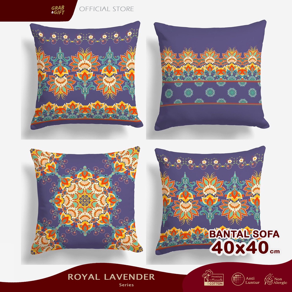 Bantal Sofa Print Motif Royal Lavender 40x40 cm Ungu Grabandgift